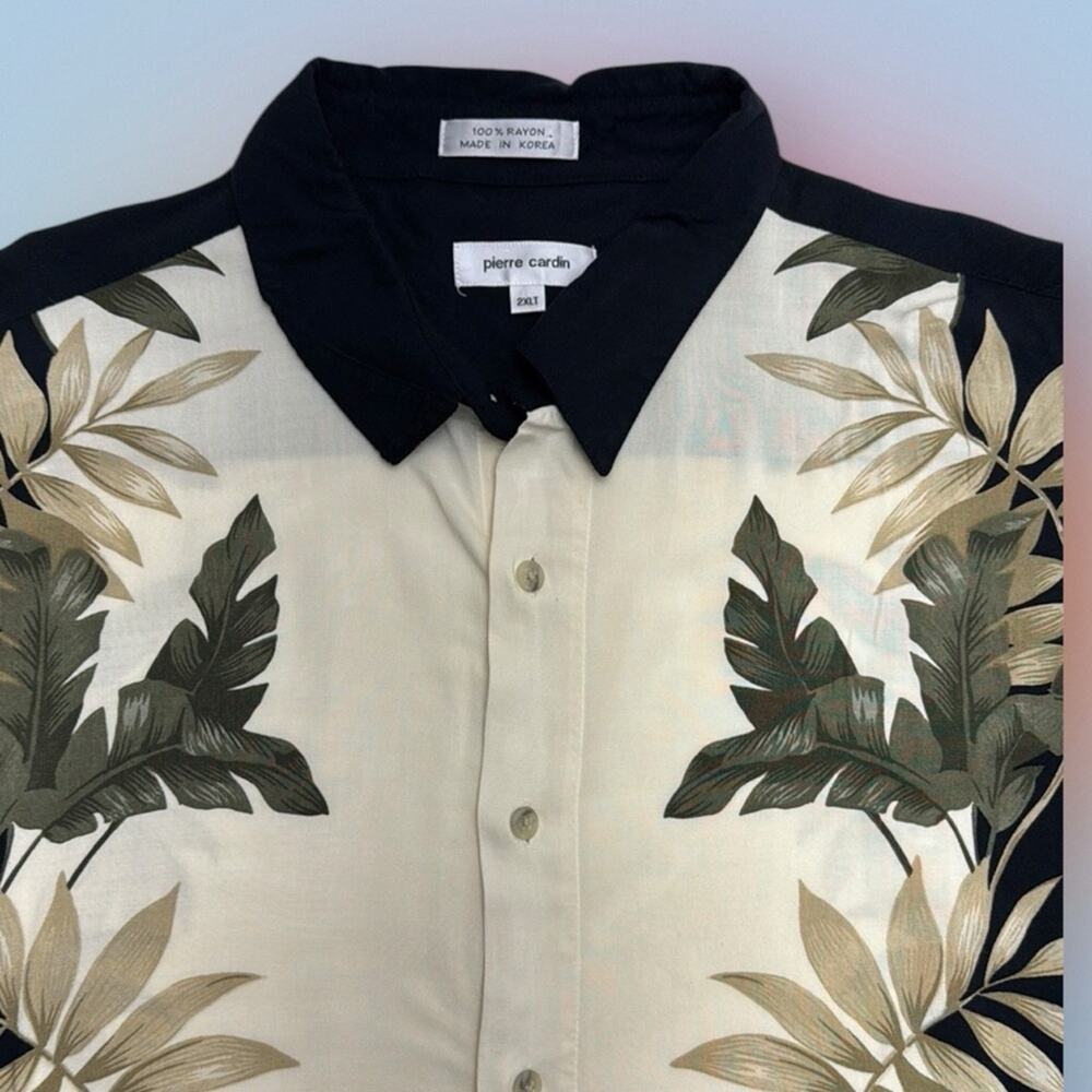 Pierre Cardin Men’s 2XLT Black and Cream Tropical Leaf Shirt